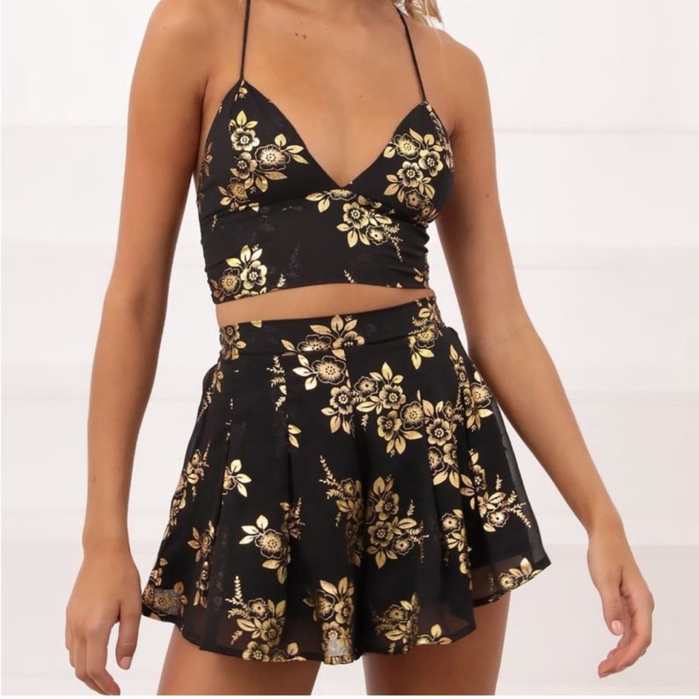 Lucy in the Sky Black and Gold Floral Set